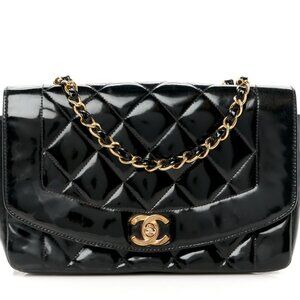 1996 CHANEL Patent Diana Small 24k Gold Plated